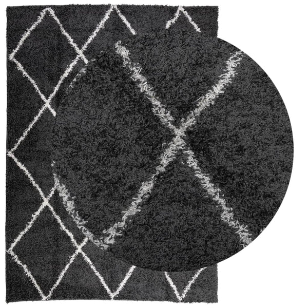 Shaggy Teppich Schwarz Creme 240x340 cm