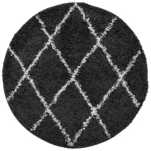 Shaggy Teppich Schwarz Creme Ø 80cm