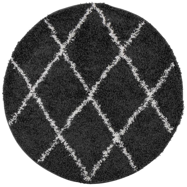 Shaggy Teppich Schwarz Creme Ø 80cm