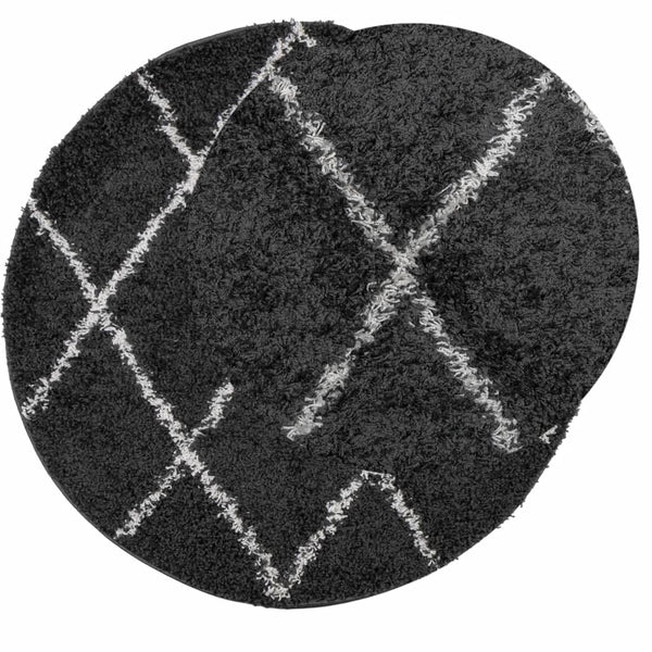 Shaggy Teppich Schwarz Creme Ø 80cm