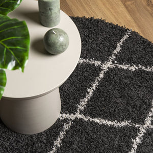Shaggy Teppich Schwarz Creme Ø 80cm