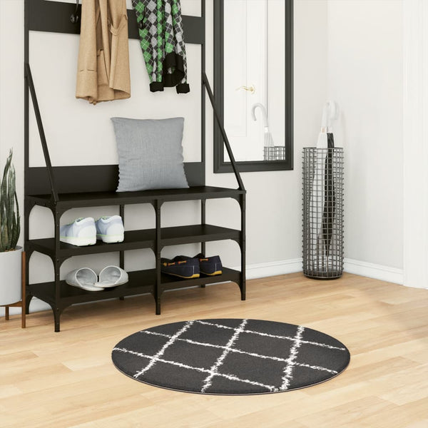 Shaggy Teppich Schwarz Creme Ø 80cm