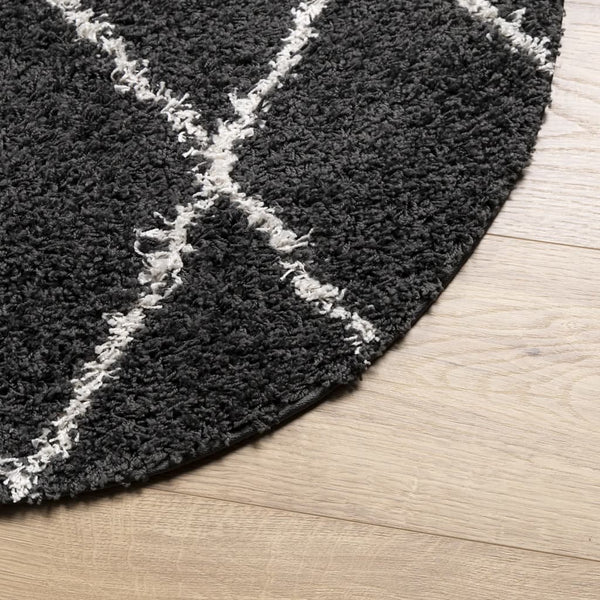 Shaggy Teppich Schwarz Creme Ø 240cm