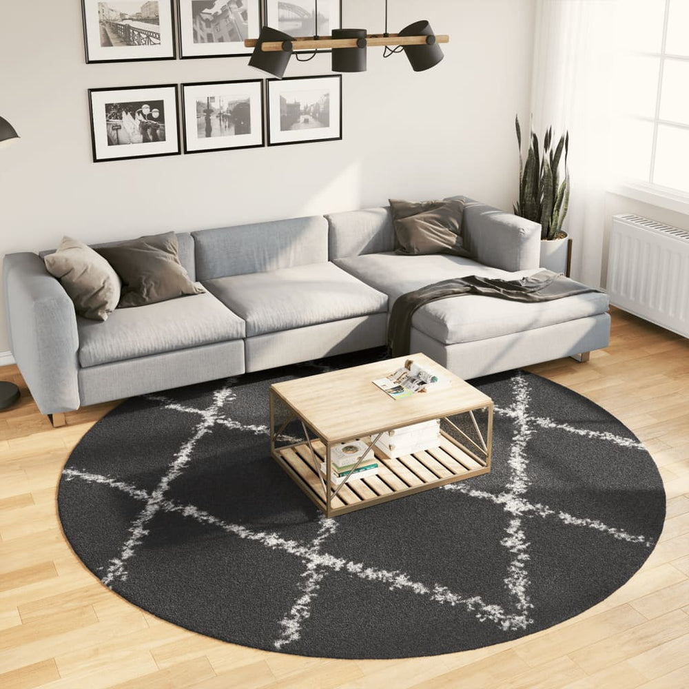Shaggy Teppich Schwarz Creme Ø 240cm