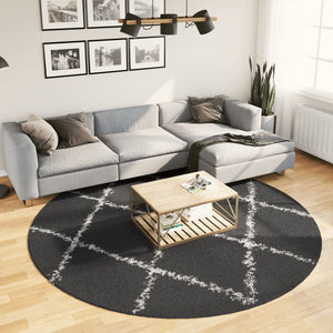 Shaggy Teppich Schwarz Creme Ø 240cm