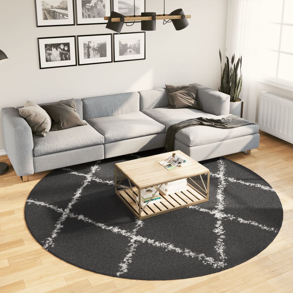 Shaggy Teppich Schwarz Creme Ø 240cm