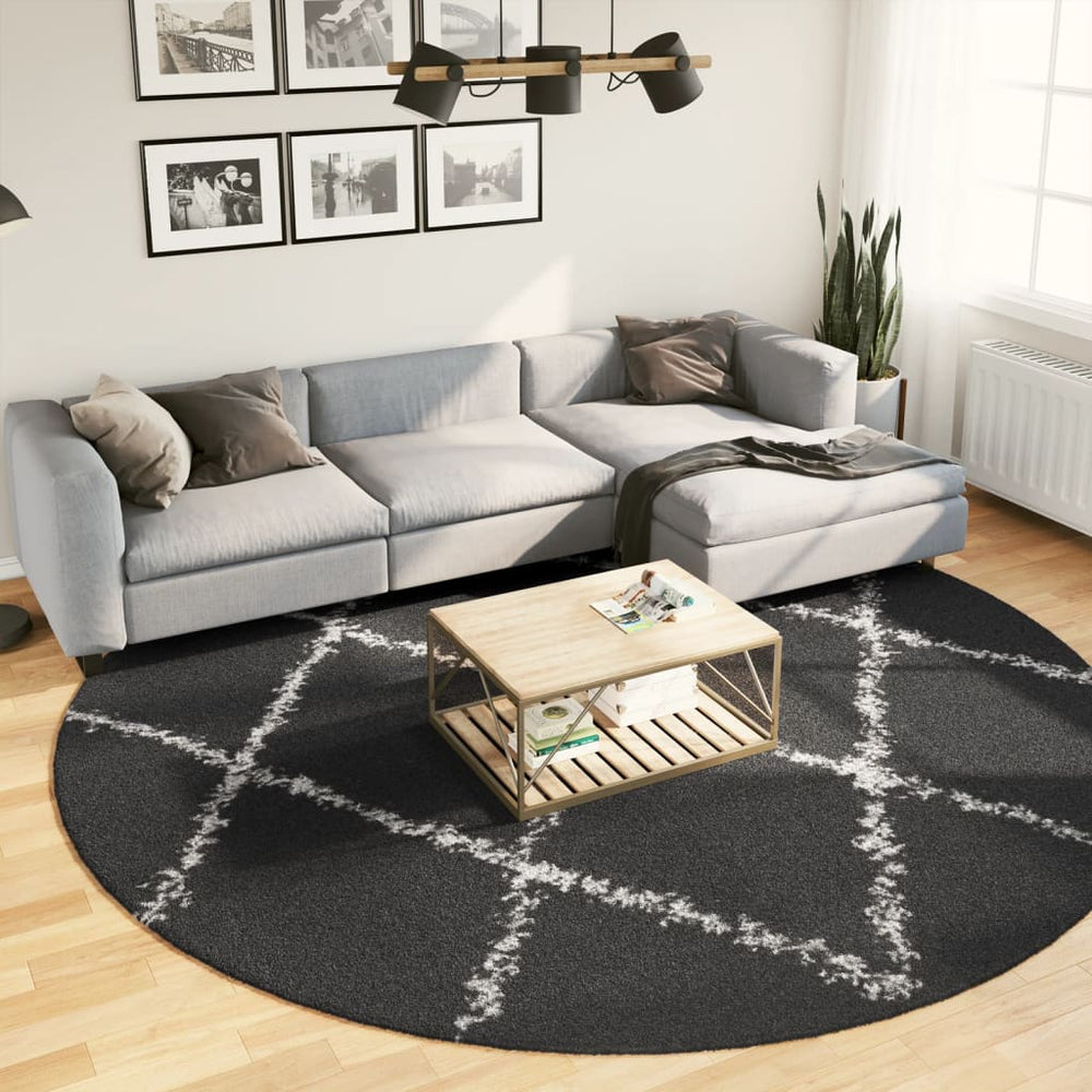 Shaggy Teppich Schwarz Creme Ø 280cm
