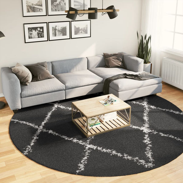 Shaggy Teppich Schwarz Creme Ø 280cm