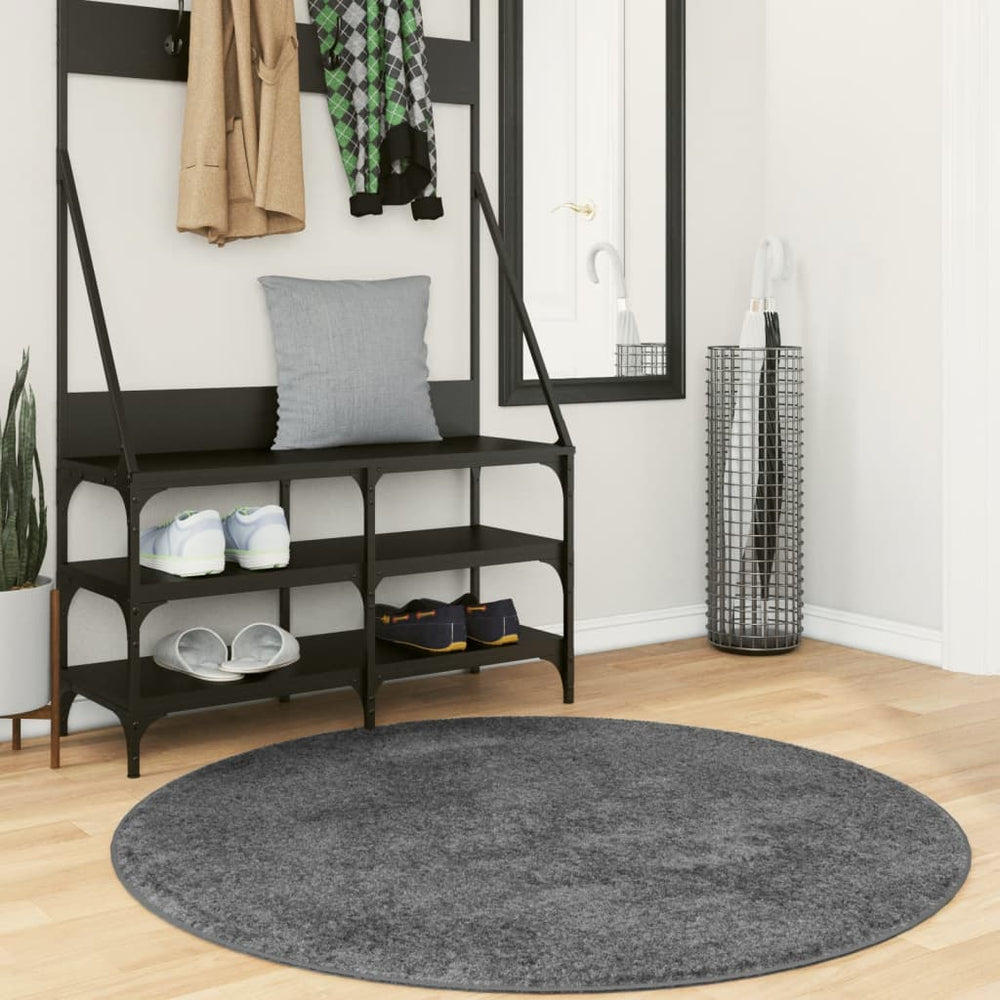 Anthrazit Kurzflor Teppich OVIEDO Ø 120cm