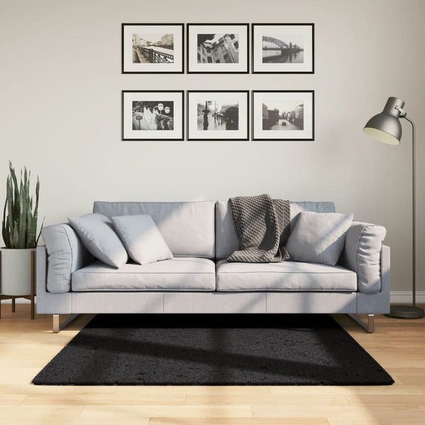 Schwarzer Kurzflor Teppich 120x120 cm