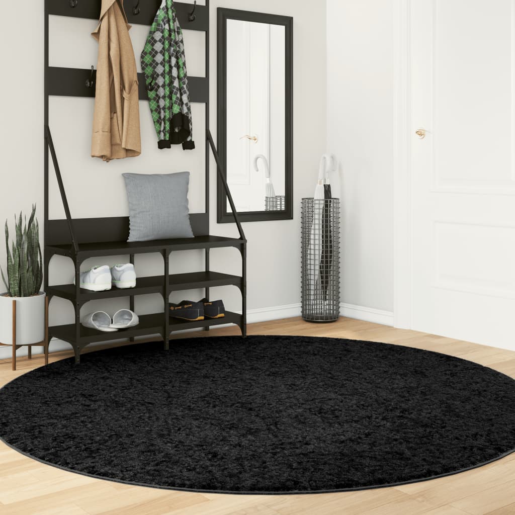 Schwarzer Kurzflor Teppich Ø 200cm