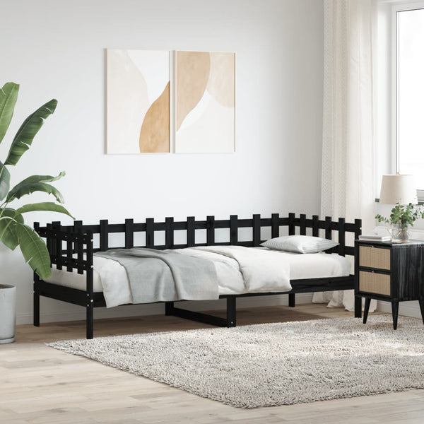 Schwarzes Tagesbett 80x200 cm Kiefer Massivholz