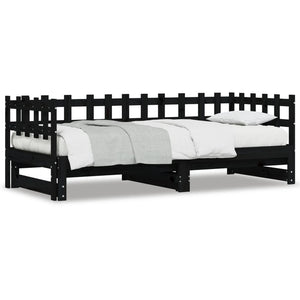 Ausziehbares Tagesbett Schwarz 80x200 cm Kiefernholz