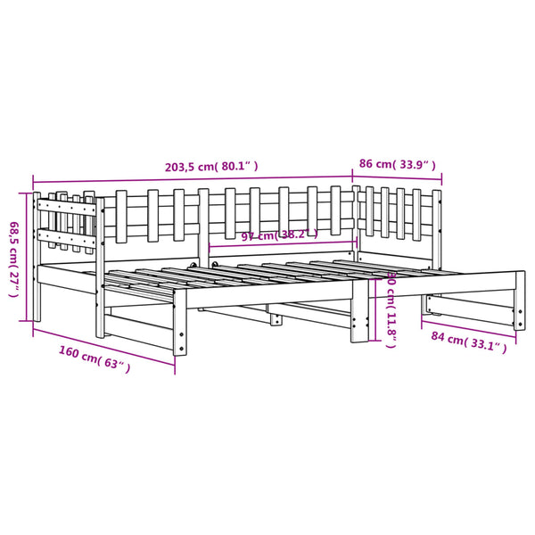 Ausziehbares Tagesbett Schwarz 80x200 cm Kiefernholz