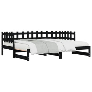 Ausziehbares Tagesbett Schwarz 80x200 cm Kiefernholz