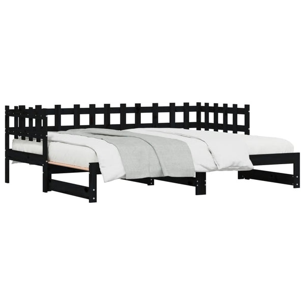 Ausziehbares Tagesbett Schwarz 80x200 cm Kiefernholz