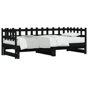 Ausziehbares Tagesbett Schwarz 80x200 cm Kiefernholz