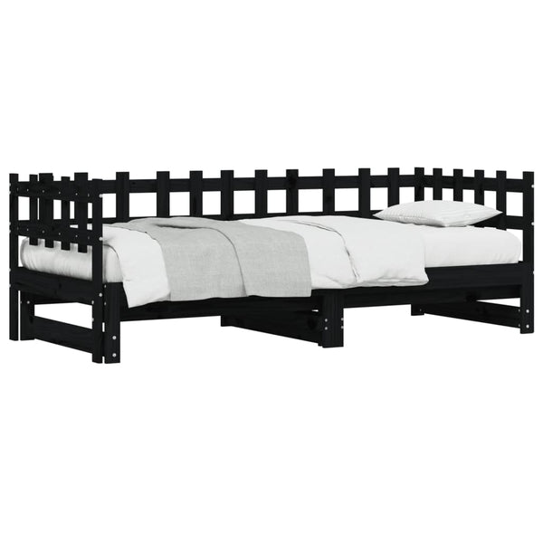 Ausziehbares Tagesbett Schwarz 80x200 cm Kiefernholz