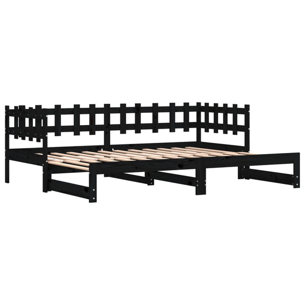 Ausziehbares Tagesbett Schwarz 80x200 cm Kiefernholz