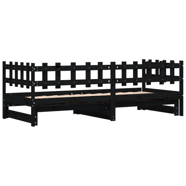 Ausziehbares Tagesbett Schwarz 80x200 cm Kiefernholz