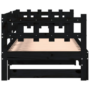 Ausziehbares Tagesbett Schwarz 80x200 cm Kiefernholz