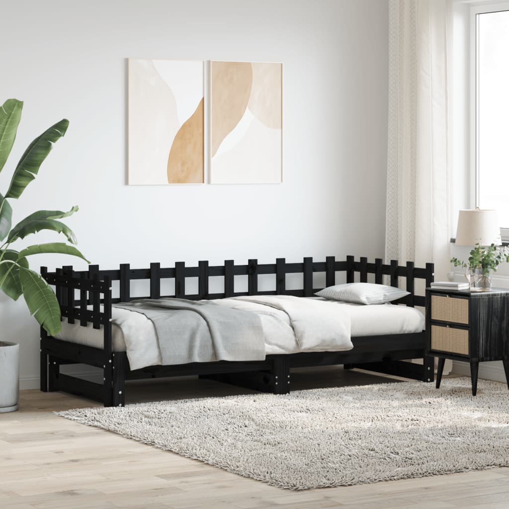 Ausziehbares Tagesbett Schwarz 80x200 cm Kiefernholz
