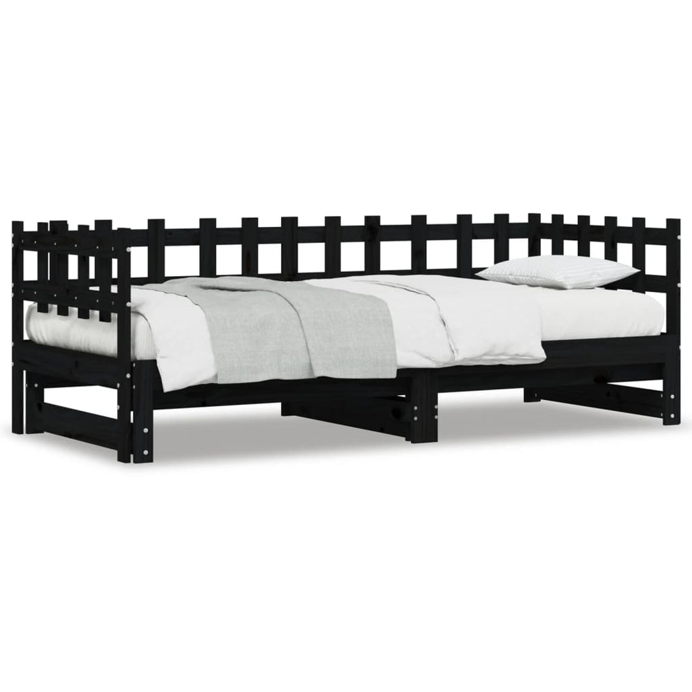 Ausziehbares Tagesbett Schwarz 90x200 cm Kiefernholz