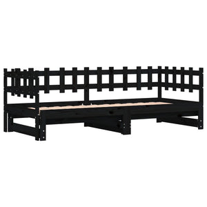 Ausziehbares Tagesbett Schwarz 90x200 cm Kiefernholz