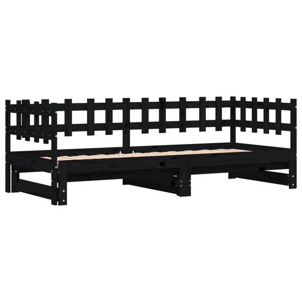 Ausziehbares Tagesbett Schwarz 90x200 cm Kiefernholz