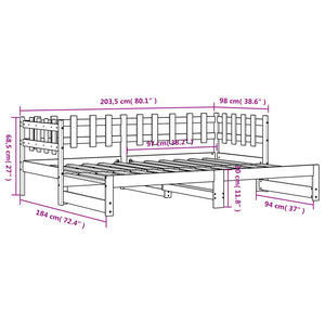 Ausziehbares Tagesbett Schwarz 90x200 cm Kiefernholz