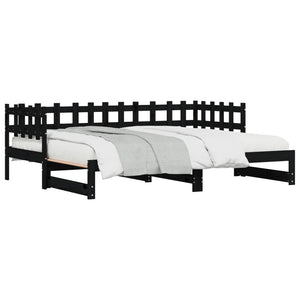 Ausziehbares Tagesbett Schwarz 90x200 cm Kiefernholz