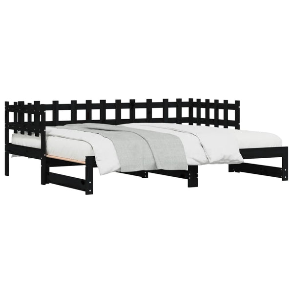Ausziehbares Tagesbett Schwarz 90x200 cm Kiefernholz