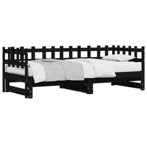 Ausziehbares Tagesbett Schwarz 90x200 cm Kiefernholz