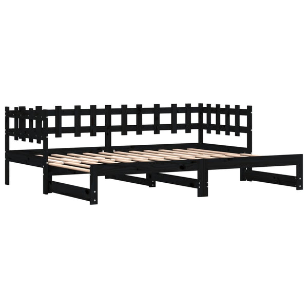 Ausziehbares Tagesbett Schwarz 90x200 cm Kiefernholz