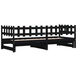 Ausziehbares Tagesbett Schwarz 90x200 cm Kiefernholz