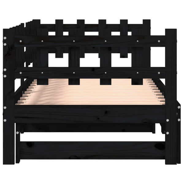Ausziehbares Tagesbett Schwarz 90x200 cm Kiefernholz