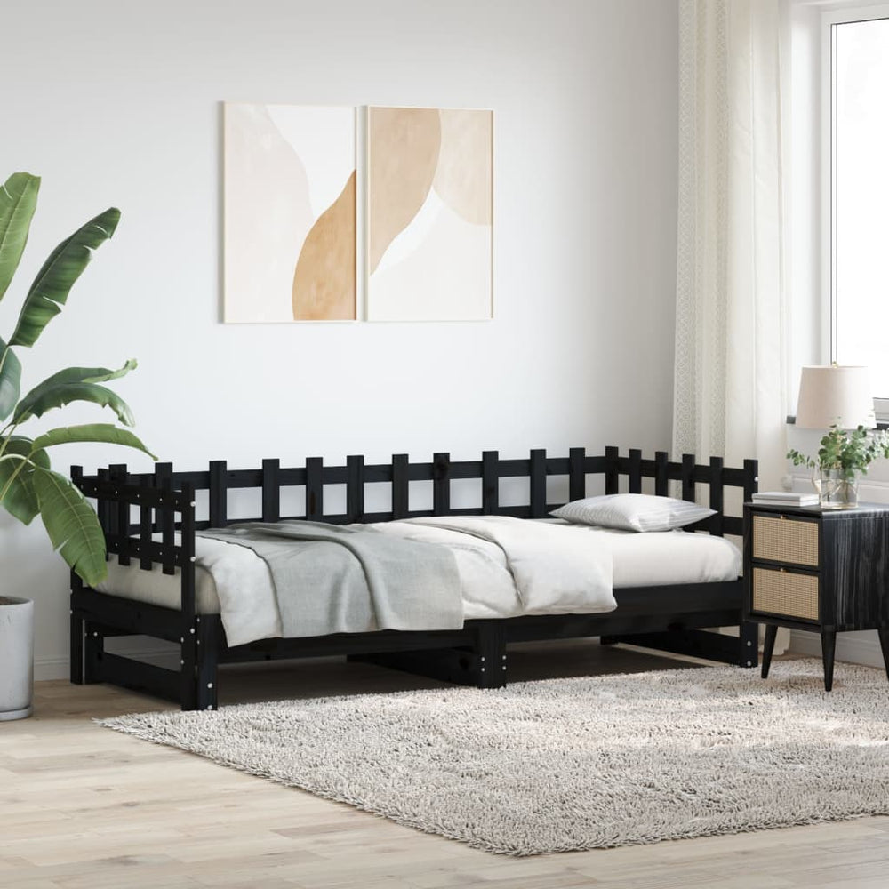 Ausziehbares Tagesbett Schwarz 90x200 cm Kiefernholz