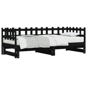 Ausziehbares Tagesbett Schwarz 90x190 cm Kiefer Massivholz