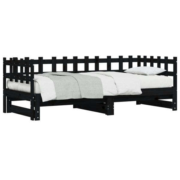 Ausziehbares Tagesbett Schwarz 90x190 cm Kiefer Massivholz
