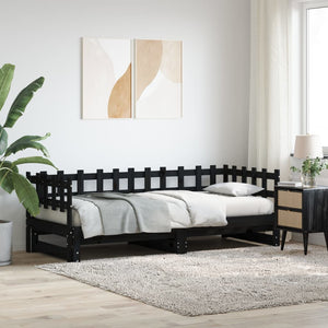 Ausziehbares Tagesbett Schwarz 90x190 cm Kiefer Massivholz