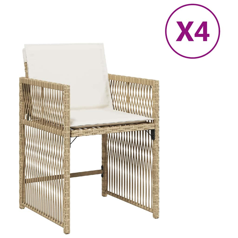 Gartenstühle mit Kissen, 4er Set Beige Rattan