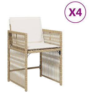 Gartenstühle mit Kissen, 4er Set Beige Rattan