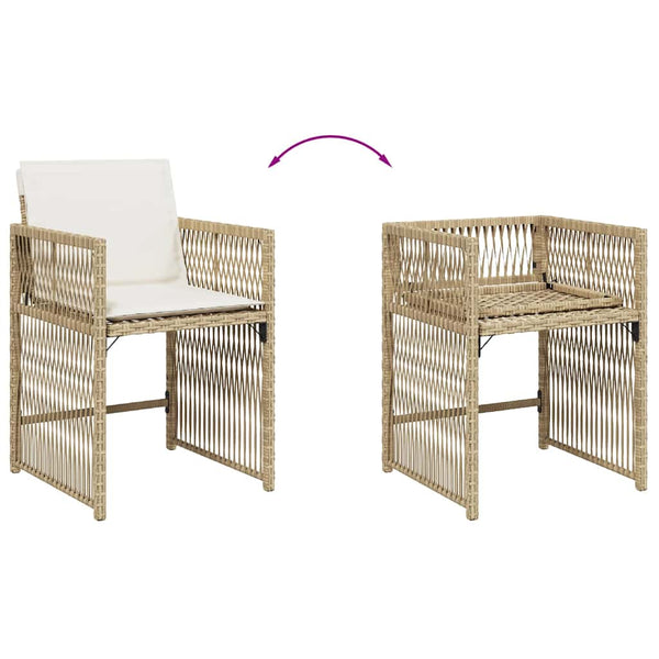 Gartenstühle mit Kissen, 4er Set Beige Rattan