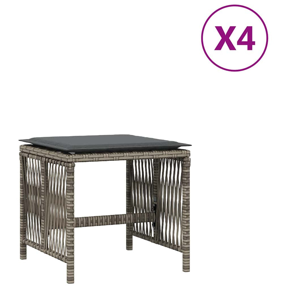 Gartenhocker mit Kissen, 4er Set Grau