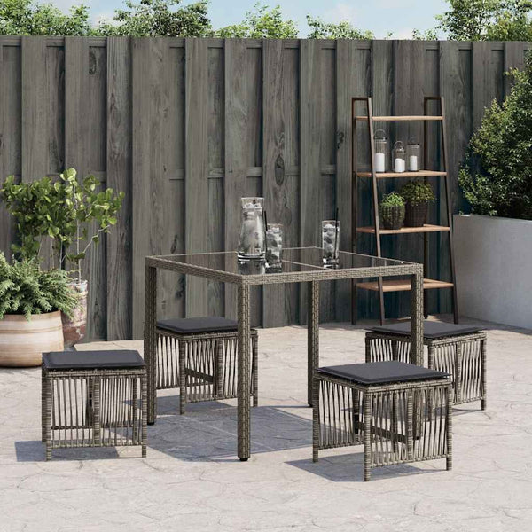 Gartenhocker mit Kissen, 4er Set Grau