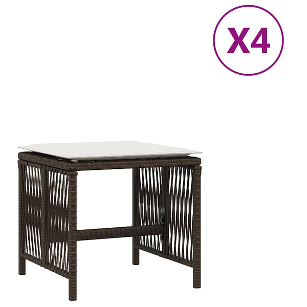 Gartenhocker mit Kissen, 4er Set Braun