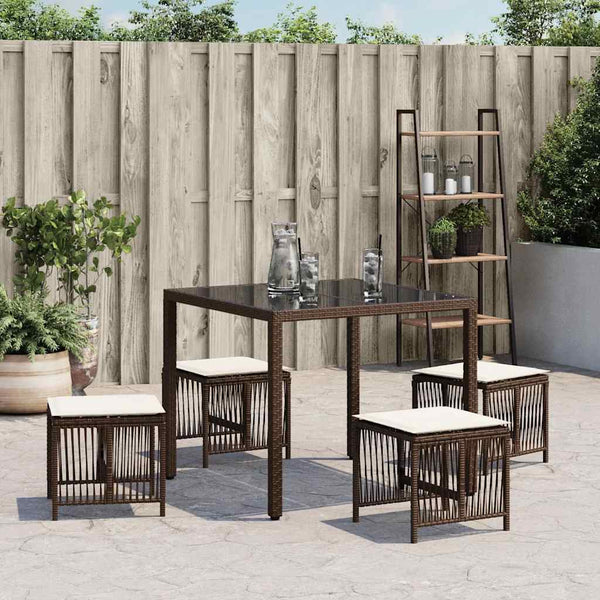 Gartenhocker mit Kissen, 4er Set Braun