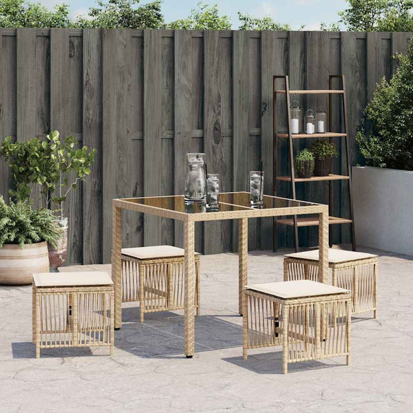 Gartenhocker mit Kissen, 4er Set Beige
