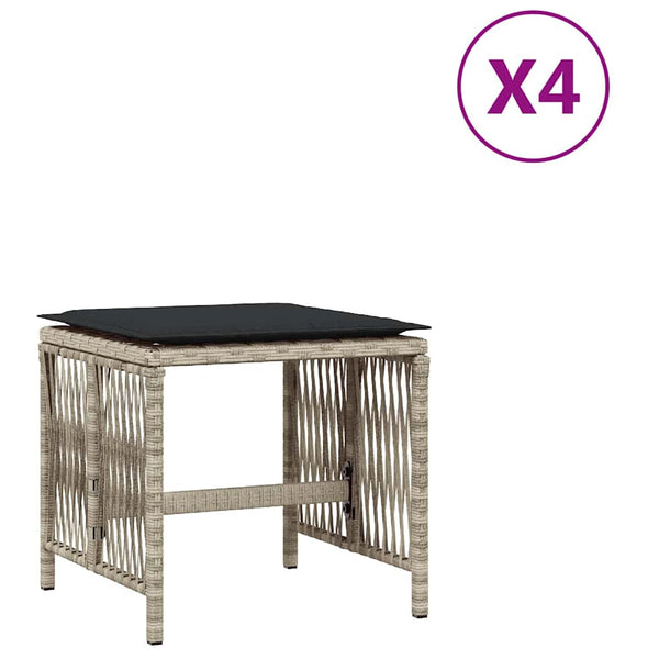 Gartenhocker mit Kissen, 4er Set Hellgrau