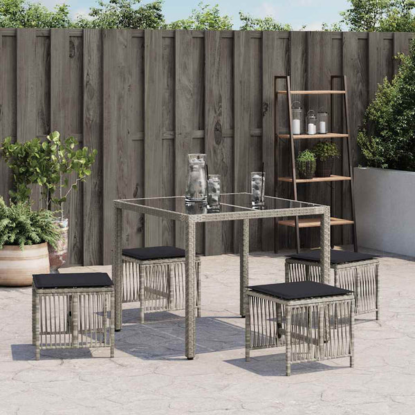 Gartenhocker mit Kissen, 4er Set Hellgrau